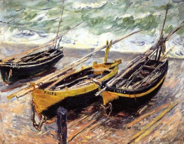 ドックスケープ Painting - 三隻の漁船 クロード・モネ